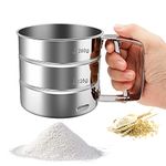 Flour Sifter-Stainless Steel Hand Held Flour Sifter,Flour Shaker Cup for Home Kitchen with Hand Press, Large Capacity Baking Sieve Cup for Icing Sugar Cake Flour (Silver)