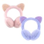 XIAOHAWANG Girls Ear Muffs Kids Winter Warm Earmuffs Boys Cute Adjustable Ear Warmers Children Soft Cozy Plush(E-Pink+Purple)