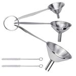 Supvox® 3Pcs Metal Stainless Steel Long Handle Funnel with 2 Clean Brushes, 3 Sizes 0.5in/0.8in/1.2inch Funnel Nozzle, Small Kitchen Funnel Set for Transferring Essential Liquid Fluid Spice