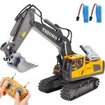 Mscredse Remote Control Excavator 11 Channel RC Excavator Truck Toys 1/20 Scale 2.4Ghz Construction Vehicles with Metal Shovel 680° Rotation for Kids Boys Age 4-7 8 9 10 Year Old (Yellow)