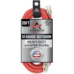 25 ft - 12 Gauge Extension Cord Outdoor - Lighted on Both Ends - Made in USA - Red Outdoor Extension Cord Waterproof by Ampere Cable - Heavy Duty Extension Cord 25 ft 15 Amp Extension Cord