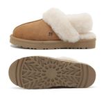 Mel&Syd 100% Australia Sheepskin Women Slipper With Two Ways Wearing Hook On Elastic Ankle Fur Strap Water Repellent Genuine Suede Shearling Soft EVA Outsole for Indoor Outdoor Warm Fuzzy Wool