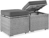 Best Choice Products Set of 2 Wicker Ottomans, Multipurpose Outdoor Furniture for Patio, Backyard, Additional Seating, Footrest, Side Table w/Storage, Removable Cushions - Gray/Gray