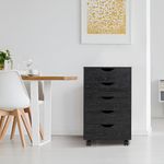 Taylor 5 Drawer Chest, Wood Storage Dresser Cabinet with Wheels, Craft Storage Organization, Makeup Drawer Unit for Closet, Bedroom, Office File Cabinet 180 lbs Total Capacity - Distressed Black
