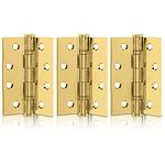 XFORT 4 Inch (100mm) Polished Brass Ball Bearing Hinges, Steel Door Hinge for Wooden Doors (1.5 Pairs)