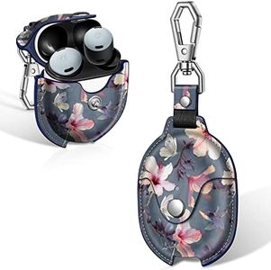 Fintie Protective Case for Google Pixel Buds Pro 2 (2024) / Google Pixel Buds Pro (2022), Premium PU Leather Slim Fit Metal Snap Closure Portable Cover Skin with Keychain, Blooming Hibiscus