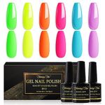 Shining She Neon Gel Nail Polish, 6 Colours Green Orange Blue Rose Gel Polish Set Soak-Off UV/LED Lamp Nail Polish Gel for Women Nail Art Salon DIY Home, 8ML