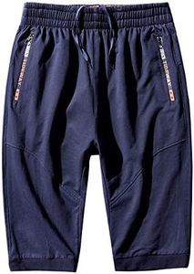 Flygo Men's Casual 3/4 Length Running Track Yoga Capris Jogger Pants Sweatpants Shorts (Medium, Navy)
