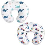 lumono Nursing Pillow Cover, 2 Pack Breast Feeding Pillow Cover Fit Standard Nursing Pillows, Soft Removable Covers Slipcovers for Breastfeeding Pillows for Moms/Baby Boy(Whale & Toy Cars)