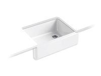 Kohler K-6487-0 Whitehaven Self-Trimming Apron Front Single Basin Kitchen Sink with Tall Apron, White