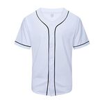 KUAIPAO Blank Baseball Jersey,Short Sleeve Plain Jersey Shirt,Sports Uniform for Men Women(White, Black, Red,Blue,S-3XL), White, Large