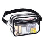 Clear Fanny Pack, Clear Stadium Approved Bag, Waterproof Clear Bags for Concerts, PVC Purse Waist Bag Make Up Organizer Pouch Bag for Women and Men, Double Layer Adjustable Crossbody Bag with Zipper