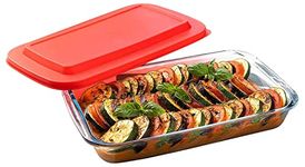 Signoraware Bake 'N' Serve Rectangular Bakeware Safe and Oven Safe Glass Dish Tray with PLASTIC LID | Borosilicate Glass Bowl Container | Microwave Oven Safe Baking (1600ml, Set of 1, Clear)