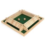 Toyrific 4 Player Shut The Box Game, Wooden Table Dice Classic Kids Family Travel Game