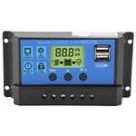 Solar Panel Charge Controller, Akozon Solar Charger Controller Intelligent Panel Battery Regulator PWM 12V 24V Dual USB (YJSS-30A)