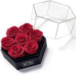 Kylin Glory Preserved Roses with Hexagon Acrylic Cover - 7 Piece Forever Flowers, Visible Freshness, Perfect for Mothers & Valentines Day Gifts (Red)