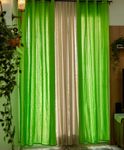 RANGBHAR Handloom Cotton Curtains for Windows, Cotton Curtains 5 Feet Set of 2 with Eyelets, (Solid Green, Window-5 Feet X 4 Feet)