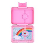 Yumbox Snack Box - 3 Compartment Leakproof Bento Lunch Box for Kids (Fifi Pink with Rainbow Tray) (FPSN202303R)