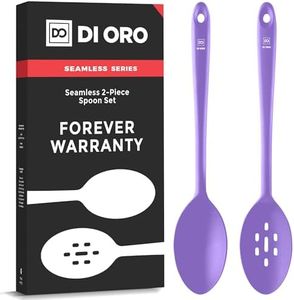 DI ORO Silicone Spoons for Cooking - Large Kitchen Spoons for Mixing, Serving & Stirring - 600°F Heat-Resistant Non Stick Utensils – Big Solid & Slotted Basting Spoon - Dishwasher Safe (2pc, Lavender)