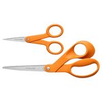 Fiskars Original Orange Handled Scissors 2-Piece Set - 5" Micro Tip Scissors and 8" Stainless Steel Scissors - Paper and Fabric Scissors for Office and Arts and Crafts Set - Orange