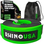 Rhino USA Recovery Tow Strap 7.6 cm x 9.1 m Lab Tested 13,600kg Break Strength - Heavy Duty Offroad Straps with Reinforced Ends for Peace of Mind - Emergency 4x4 Off Road Towing Rope - Black