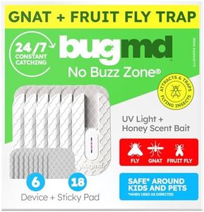 BugMD No Buzz Zone - Flying Insect Trap Catcher Indoor Fly Safer Home Fruit Traps for Gnat Moth Mosquito Bug Light Plug in Killer Refillable Uv Zapper Flea Inside and Indoors 6 Device + 18 Refill