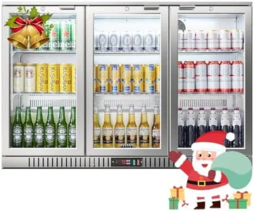 BODEGACOOLER Back Bar Cooler With 3 Glass Doors,11.4 Cu.Ft Stainless Steel Commercial Back Bar Fridge with LED Lighting,Counter Height Bar Beverage Cooler for Beer,Soda Drinks,Wine
