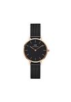 Daniel Wellington Stainless Steel Classic Petite Analog Black Dial Women Watch-Dw00100245, Black Band