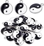 30pcs Black/White Yin Yang Charms Alloy Enamel Tai Chi Yin Yang Ba Gua Dangle Pendants Craft Accessories for DIY Necklace Bracelet Jewelry Making Findings