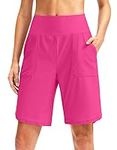 Viodia Women's 9" Long Swim Board Shorts with Pockets High Waisted Beach Swimsuits Knee Length Short for Women with Liner, Rosy, Large