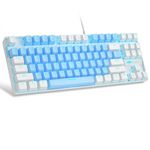 MageGee 75% Mechanical Gaming Keyboard with Blue Switch, LED Blue Backlit Keyboard, 87 Keys Compact TKL Wired Computer Keyboard for Windows Laptop PC Gamer - Blue/White