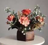 Litleo Wooden Pot with Multi-Design Dry Artificial Flowers - Perfect Home Office Gift Elegant Décor Delight (Dry Orange)