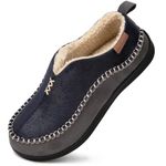 EverFoams Men's Micro Suede Memory Foam Moccasin Slippers with Fuzzy Sherpa Lining and Anti-skid Sole Size Navy,10 UK