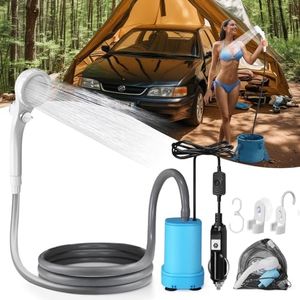 AUTOPkio Portable Camping Shower, 12v Plug-and-Play Camp Showerhead Kit with Brushless Motor Camp Shower Pump for Outdoor Hiking, Rv Travel