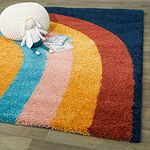 Carpetify Modern Handwoven Shaggy Area Rug Runner, 2x5 Feet, NavyBlue/Mustard/Turquoise