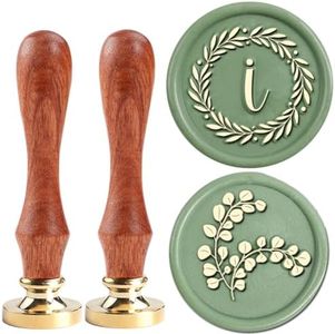 YOLAKIS Initial I Wax Seal Stamp Olive Alphabet I Sealing Stamp and Eucalyptus Wax Stamp Brass Head Decorate Christmas Cards Envelope Gift Wrap Wedding Theme Party Invitation (I)