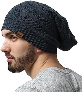 Tough Headwear Slouchy Beanie Hat - Cable Knit Winter Hat for Women - Stretch Beanie for Men - Versatile Mens Gifts - Dark Gray