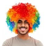 Unisex Short Fluffy Afro Funny Wigs for Halloween,Holiday Party Clown Costume (Rainbow)
