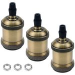 JaneYi 3 Pieces Vintage Lamp Holder E27 Solid Socket Ceramic Bulb Holder Rated 4A 250V E27 ES Lampholder Edison Screw Lamp Base Retro Pendant Light Adaptor for DIY Edison Bulb Pendant - Antique Bronze