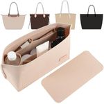 Doxo Purse Organizer Insert for Handbags & Base Shaper 2pc Set,Felt Organizer Insert Large Tote,Bag Organizer with Zipper 3 Sizes,Fit Speedy Neverfull MM and More(Beige-L-Combination)