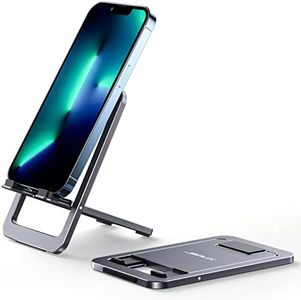 JSAUX Phone Holder, Portable Foldable Mobile Phone Stand, Aluminum Adjustable Phone Holder Desk Compatible for iPhone 15 Pro Max/15 Pro/15 Plus 14 13 12 11, Samsung S23 S22, Switch, iPad 4-8'' (Grey)