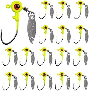 16pcs Painted Crappie Jigs with Eye Ball Round Fishing Jig Heads Hooks with Willow Blades for Bass Crappie Freshwater (Yellow, 3/16oz)