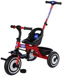 Amazon Brand - Jam & Honey Tricycle for Kids | Plug N Play | Parental Handle and Seatbelt (Red)