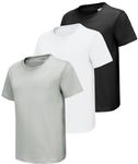 HIBETY 3 Pack Athletic Kids T-Shirts, Boys Moisture-Wicking Dry-Fit Sports Tee, Gym Workout Short Sleeve Shirts Black/White/Grey-3P01-XL