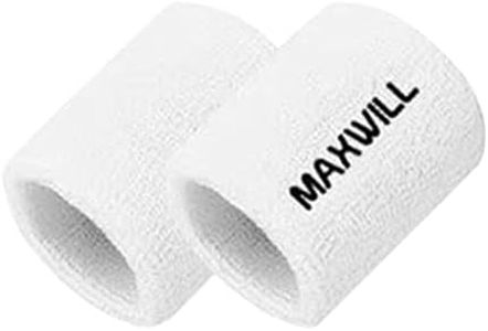 Maxwill Sweatbands Sports Wristband for Men & Women - Moisture Wicking Athletic Cotton Sweatband for Tennis, Basketball, Running, Gym, Working Out (White)