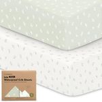 2-Pack Waterproof Crib Sheets Neutral - Bamboo Viscose Fitted Crib Sheet, Waterproof Crib Mattress Protector, Crib Sheets for Boys, Girls, Baby Crib Mattress Sheet, Toddler Bed Sheets (Herb)