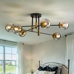 SZXYKEJI 6-Lights Glass Chandelier，Modern Flush Mount Ceiling Light Fixture，Farmhouse Lighting for Dining Room Living Room Bedroom Kitchen Passageway..