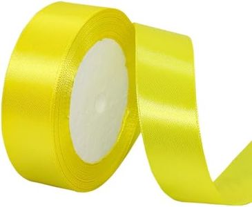 1 Inch x 25yds Double Face Satin Ribbon, Thin Solid Color Satin Ribbon for Gift Wrapping, Crafts, Hair Bows Making, Floral Bouquets, Christmas，Wedding Party Decoration, Sewing, Invitation Cards. (Yellow)