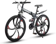 Max4out 26 Inch Mountain Bike, 21 Speed Full Suspension Bicycle with High-Carbon Steel, Dual Disc Brake Non-Slip Quick Release tire Folding MTB for Adults/Men/Women