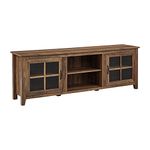 Walker Edison Modern Farmhouse Glass and Wood Cabinet Doors 80" Living Room Storage Shelves Entertainment Center Fireplace TV Stand, Without, Reclaimed Barnwood